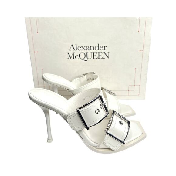 Alexander McQueen Shoes - Alexander McQueen White Double Buckle Punk Mules Size IT 36
